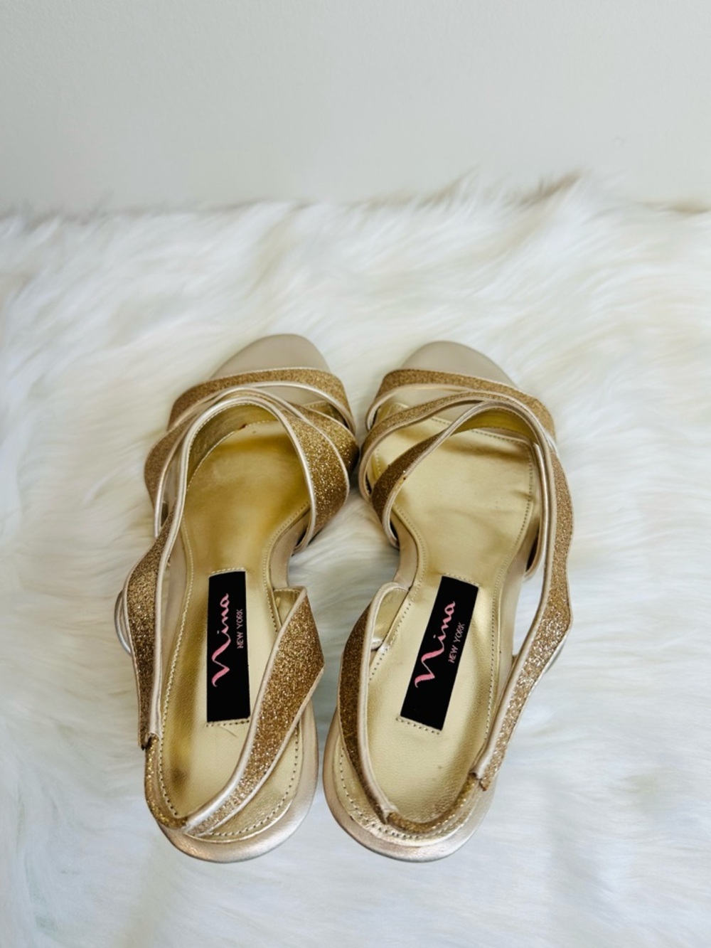 Nina Baby Glitter Open Toe Strappy Slingback Heels in Gold Size 6.5 - Picture 6 of 16